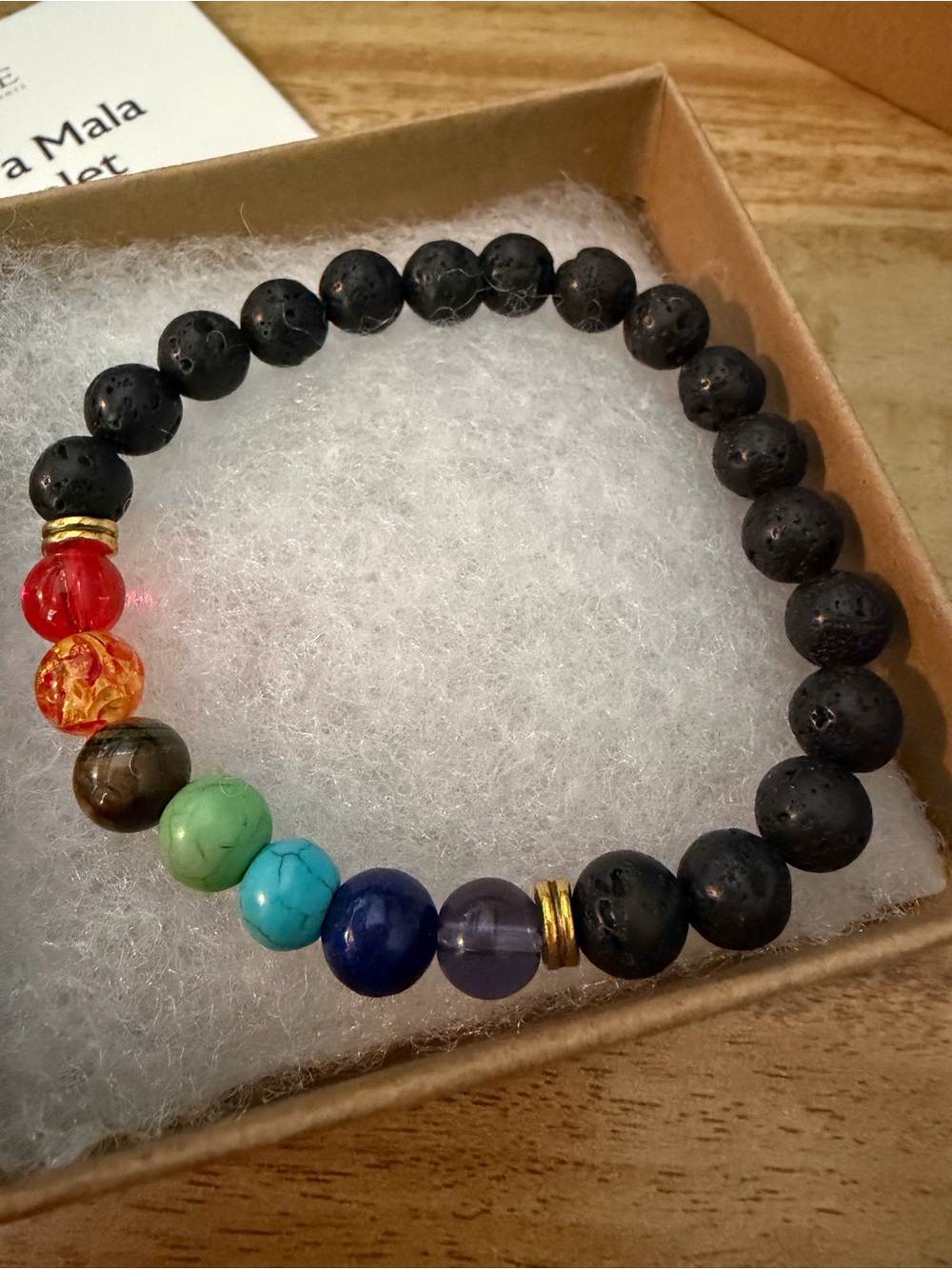 Peace Beaded Lava Stone Chakra Bracelet with Multicolor Gem Accents